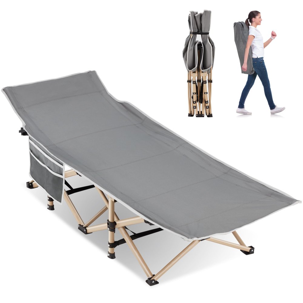 Candockway Camping Cots for Adults, Folding Camping Cot Bed for Sleeping, Portable Bed(Grey) Include Carry Bags, 550LBS Max Load 28" Wider Sleeping Cots for Home, Office Nap, Outdoor Travel Camp Beach