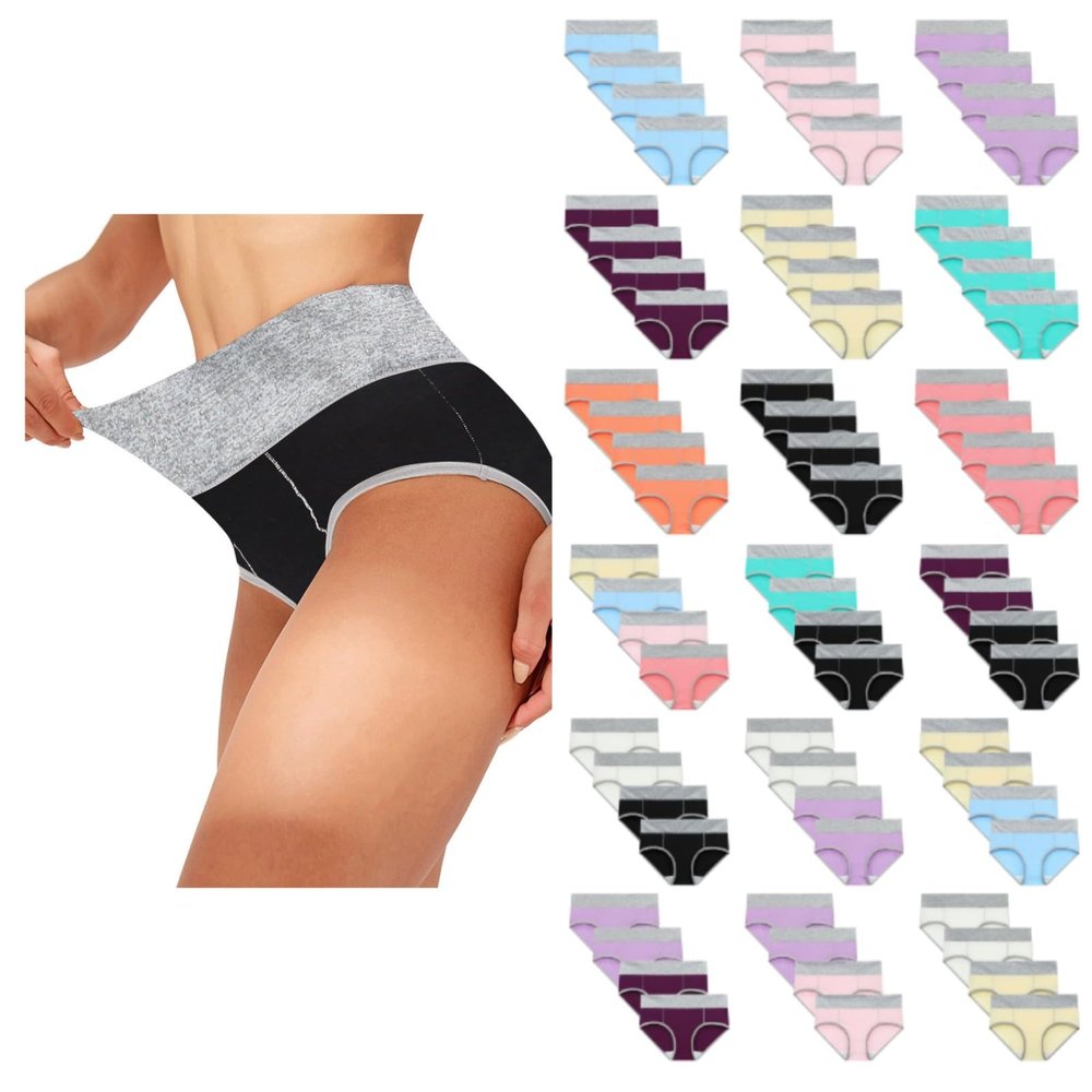 JiXiang Panties For Women Plus Size High Waist Solid Color Tummy Control Soft Stretch Underwear Full Coverage Ladies Panty