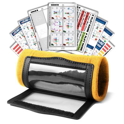 1NMORE 5v5, 7v7 Football Wristbands with Playbook System, Quarterback Wrist Coach for Youth, Flag Football Wrist Bands with Plays Stickers & PVC Cards (Yellow, 5 on 5)