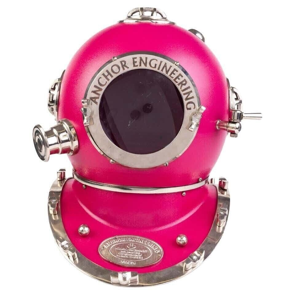 NineFit Basics Vintage Pink Divers Diving Helmet US Navy Mark V Sea Scuba Morse Boston Helmet, As shown in image
