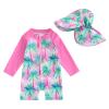 Toddler Baby Boy Girl Swimsuit One Piece Floral Rash Guard Swimwear Bathing Suit Zip Up Beachwear Sunsuit with Hat (Green, 3-6 Months) view 1