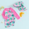 Toddler Baby Boy Girl Swimsuit One Piece Floral Rash Guard Swimwear Bathing Suit Zip Up Beachwear Sunsuit with Hat (Green, 3-6 Months) view 2