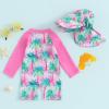 Toddler Baby Boy Girl Swimsuit One Piece Floral Rash Guard Swimwear Bathing Suit Zip Up Beachwear Sunsuit with Hat (Green, 3-6 Months) view 3