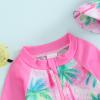 Toddler Baby Boy Girl Swimsuit One Piece Floral Rash Guard Swimwear Bathing Suit Zip Up Beachwear Sunsuit with Hat (Green, 3-6 Months) view 4