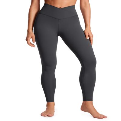 CRZ YOGA Butterluxe Crossover Waist Leggings 28" - Criss Cross Full Length Workout Athletic Womens Yoga Pants Mysterious Grey X-Large