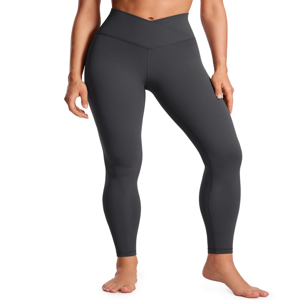 CRZ YOGA Butterluxe Crossover Waist Leggings 28" - Criss Cross Full Length Workout Athletic Womens Yoga Pants Mysterious Grey X-Large