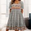 Akivide Women Boho Short Sleeve Tshirt Maxi Dress Floral Print Summer Casual Plus Size Flowy Beach Loose Long Tunic Dress with Pocket view 2