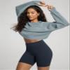 ODODOS Modal Soft Long Sleeve Cropped Sweatshirts with Thumb Hole for Women Crew Neck Pullover Crop Top, Grey Blue, X-Small view 3