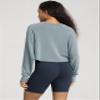 ODODOS Modal Soft Long Sleeve Cropped Sweatshirts with Thumb Hole for Women Crew Neck Pullover Crop Top, Grey Blue, X-Small view 4