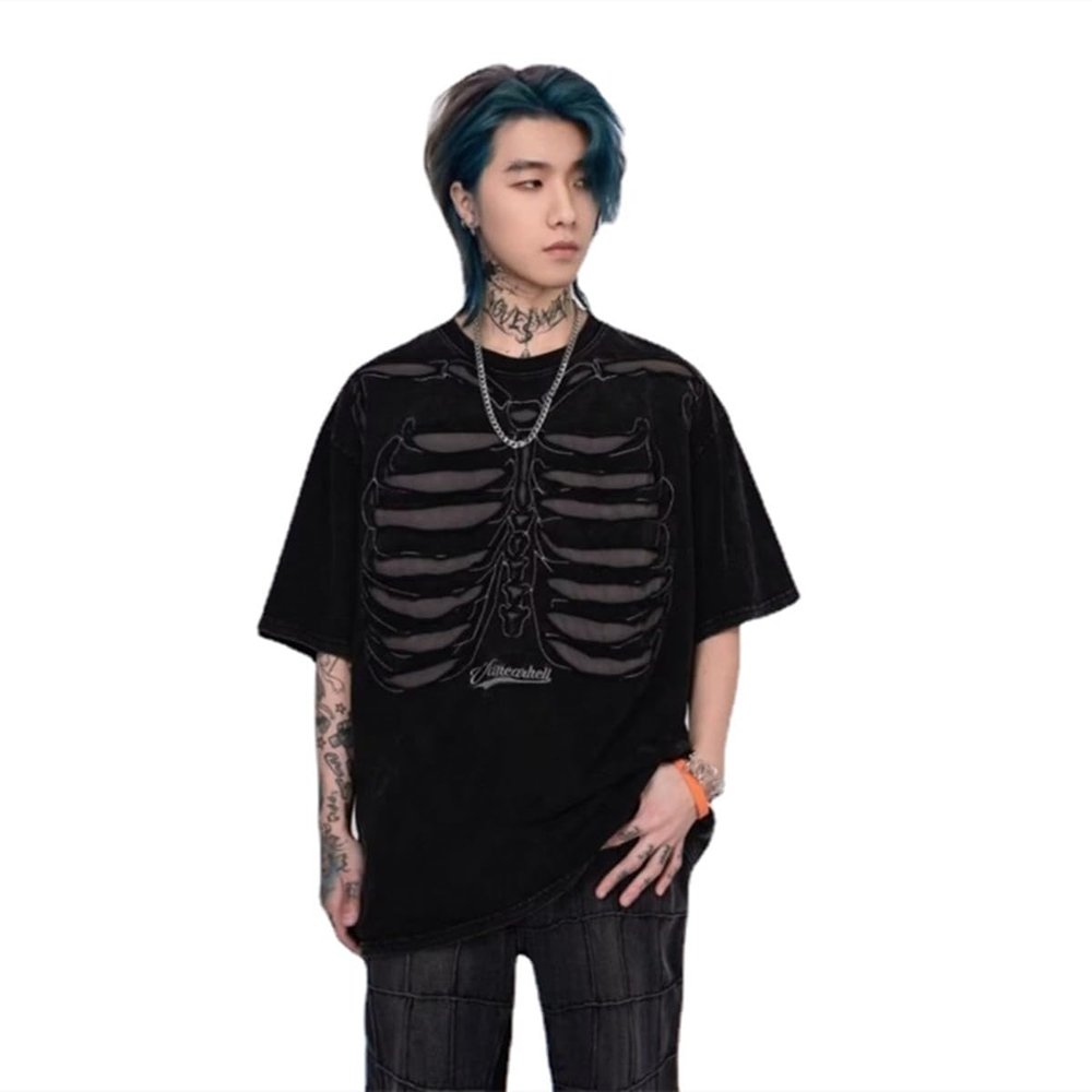 CEINOM Men's Hip Hop Short Sleeve T-Shirt Summer Oversized T-shirts Anime Dark Gothic Tee Shirt Goth Y2k Manga Top for Men (Black,Medium,Medium)