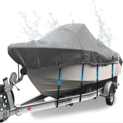 1200D Heavy-Duty V-Hull Boat Covers, Full Windproof Metal Fittings Waterproof UV-Proof Boat Cover Fits Tri-Hull, Runabout, 16'-18.5' Long, Beam Width up to 94"