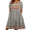 Akivide Women Boho Short Sleeve Tshirt Maxi Dress Floral Print Summer Casual Plus Size Flowy Beach Loose Long Tunic Dress with Pocket view 1