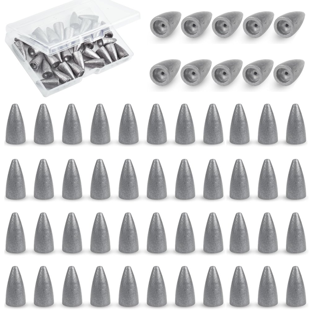 Bullet Fishing Weights Sinkers, 45 Pack Fishing Sinkers Worm Weights Sliding Fishing Sinkers for Bass Fishing Pitching and Flipping Texas Rigs Saltwater Freshwater Fishing Tackle