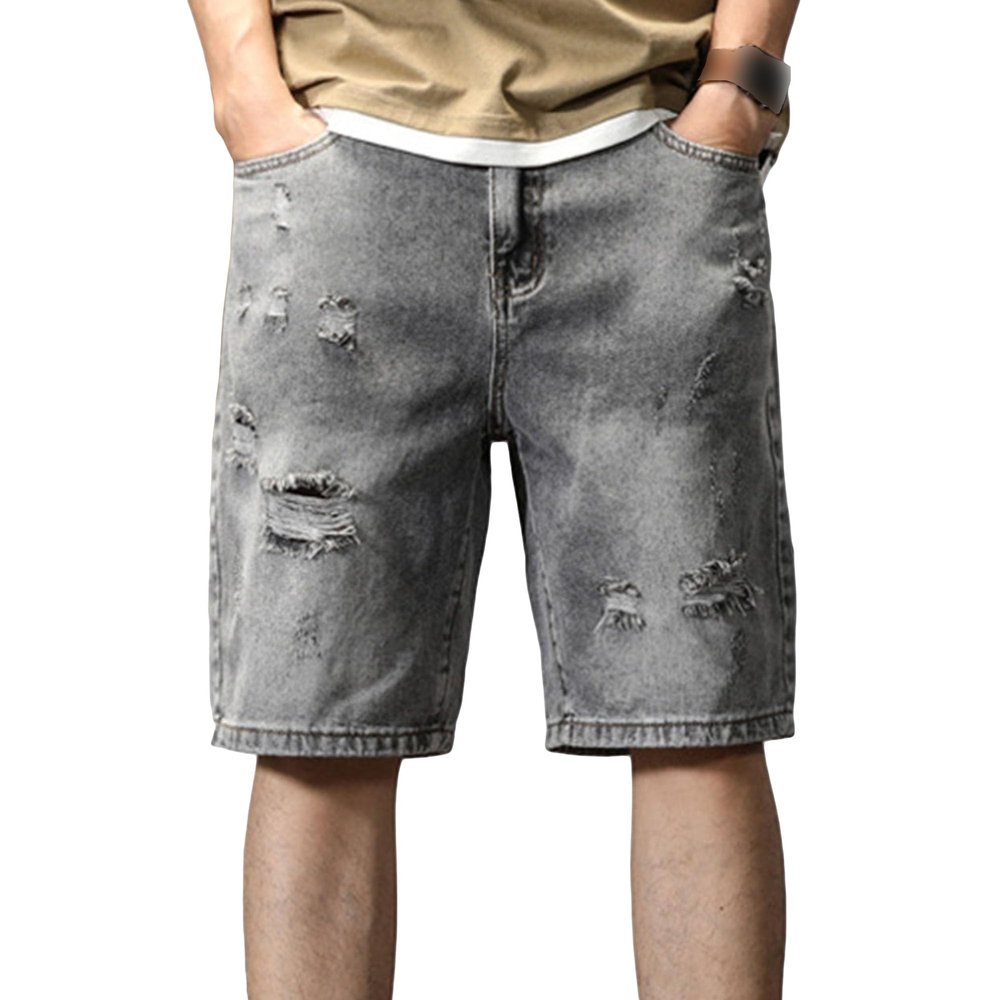 JEsilunmaMY Men's Fashion Ripped Denim Shorts Distressed Slim Fit Summer Hot Short Pants Outdoor Washed Cargo Short Jeans (Grey1,28)