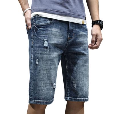 JEsilunmaMY Men's Summer Stretchy Straight Denim Shorts Fashion Casual Ripped Short Jeans Distressed Hip Hop Biker Jean Short (Blue,29)