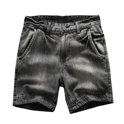 Men's Summer Cargo Jean Shorts Distressed Wash Straight Denim Shorts Mid Waist Lightweight Cotton Short Jeans (Black Grey,38)