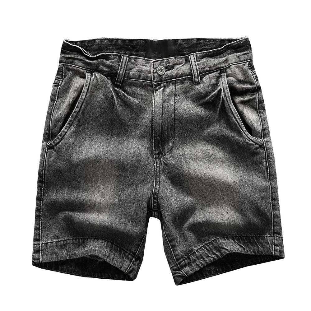 Men's Summer Cargo Jean Shorts Distressed Wash Straight Denim Shorts Mid Waist Lightweight Cotton Short Jeans (Black Grey,38)