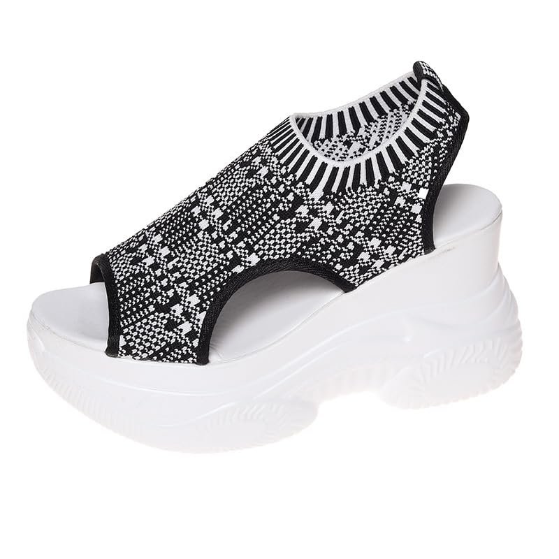 DDWRGD Summer Women Sandals, Wedge Open Toe Platform Sandals Casual Mesh Thick Soled Comfortable Sport Sandals (Grey,6)