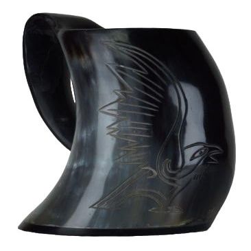 Historical Horn Mug Unique Handmade Polished Viking Drinking Horn Mug with Eagle Design for Mead and Ale