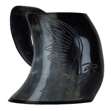 Historical Horn Mug Unique Handmade Polished Viking Drinking Horn Mug with Eagle Design for Mead and Ale