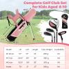 GYMAX Kids Golf Club Set, Right Handed Complete Set for Children with 4/6 Clubs & Stand Bag, Toddler Youth Clubs for Boys & Girls, Junior Golf Set (Pink, 8-10) view 4