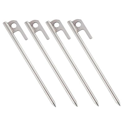 HANABASS 4pcs Sturdy Stainless Steel Tent Nails Camping Tent Pegs Smooth Pointed Tip Portable for Ground Anchors