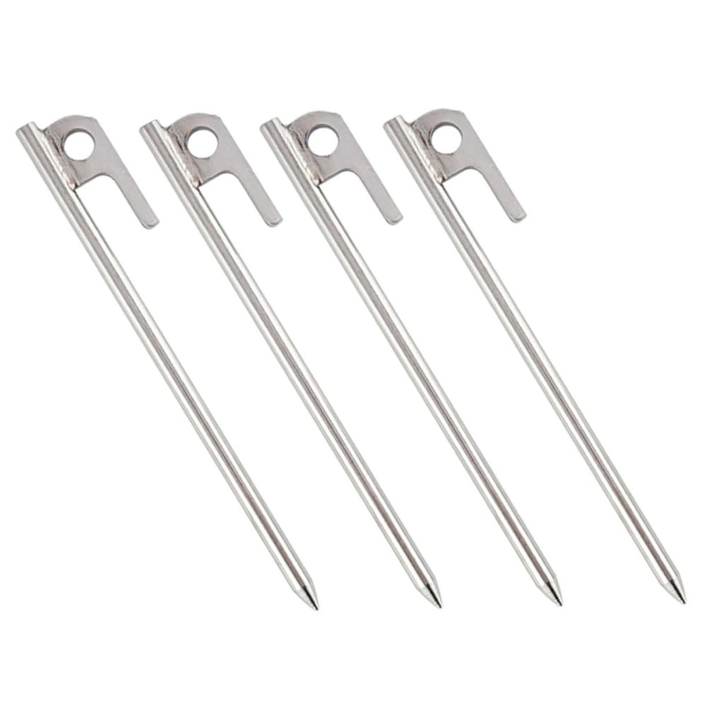 HANABASS 4pcs Sturdy Stainless Steel Tent Nails Camping Tent Pegs Smooth Pointed Tip Portable for Ground Anchors