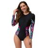 IDOPIP Rash Guard for Women One Piece Swimsuit Bathing Suit Long Sleeve UV Sun Protection Rash Guard Shirts UPF 50 Zipper Leaves Floral Print Surfing Swimwear Monokini Wetsuit Black Print M view 1