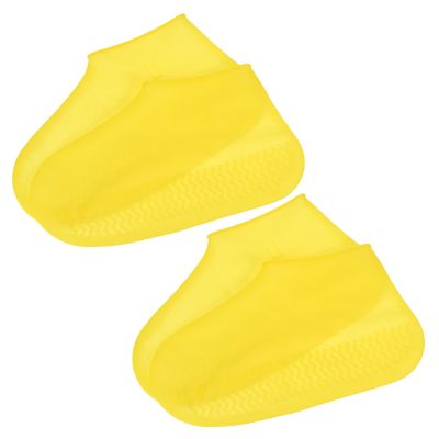 PATIKIL L Waterproof Silicone Shoe Covers, 2 Pairs Reusable Non-Slip Overshoes Rain Shoes Cover Protectors Galoshes for Outdoor Rain Snow, Yellow