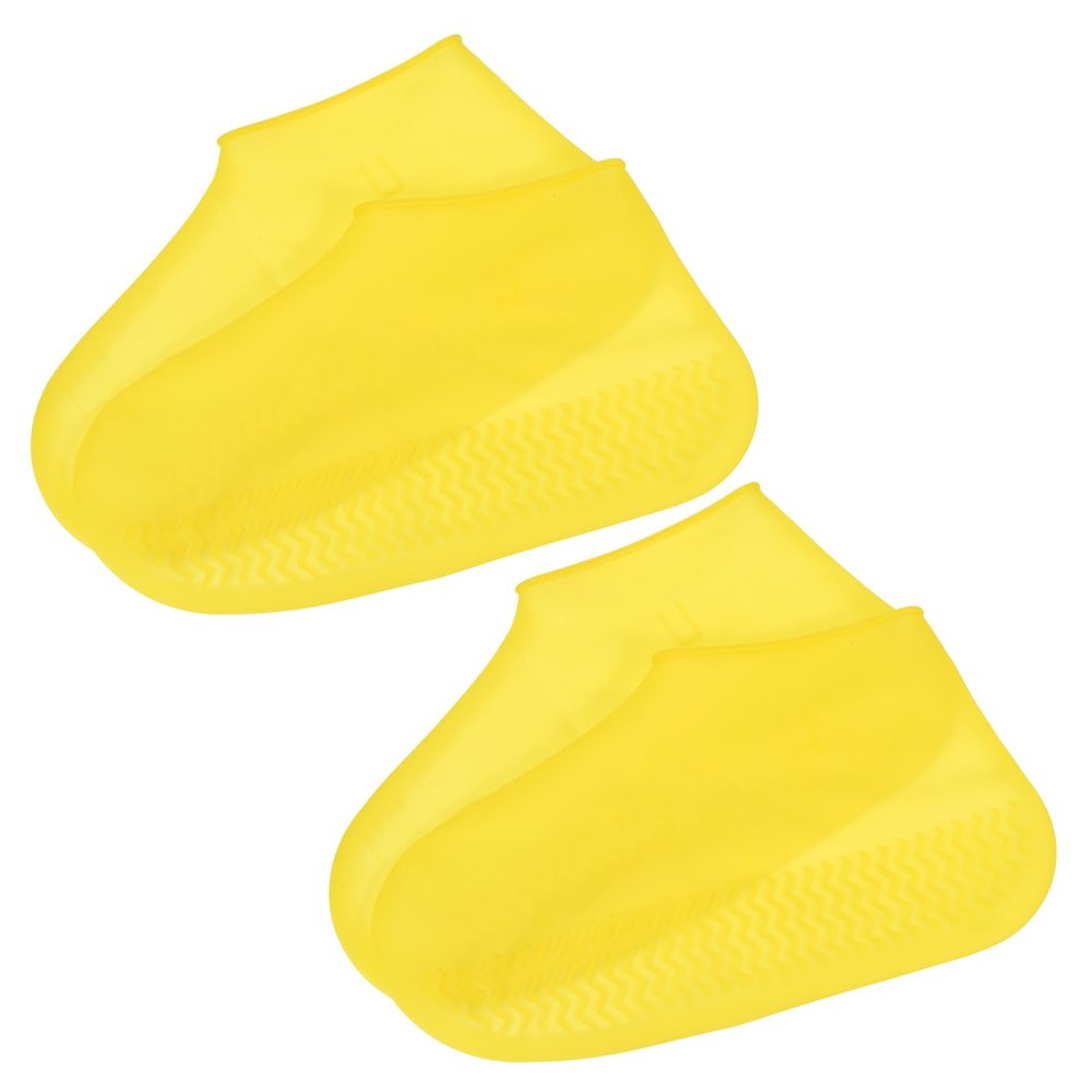 PATIKIL L Waterproof Silicone Shoe Covers, 2 Pairs Reusable Non-Slip Overshoes Rain Shoes Cover Protectors Galoshes for Outdoor Rain Snow, Yellow