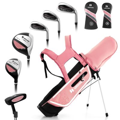 GYMAX Kids Golf Club Set, Right Handed Complete Set for Children with 4/6 Clubs & Stand Bag, Toddler Youth Clubs for Boys & Girls, Junior Golf Set (Pink, 11-13)