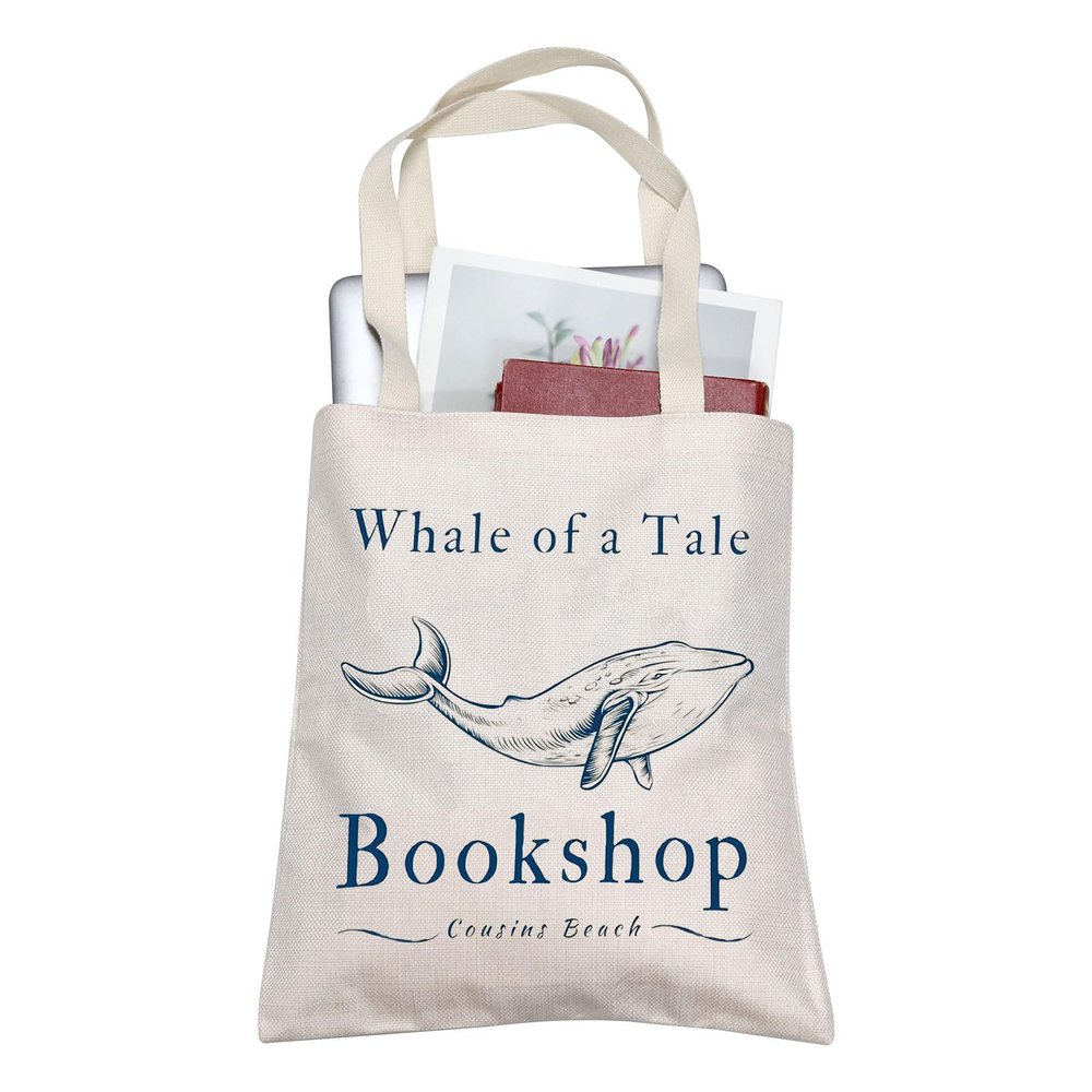 BLUPARK Whale Tote Bag TSITP TVs Show Inspired Gift TV Shows Merch Drama TV Show Gift Summer Cousins Beach Gifts TSITP Fan Gifts (Whale Bookshop Tote)