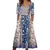 Akivide Women Boho Short Sleeve Tshirt Maxi Dress Floral Print Summer Casual Plus Size Flowy Beach Loose Long Tunic Dress with Pocket view 1