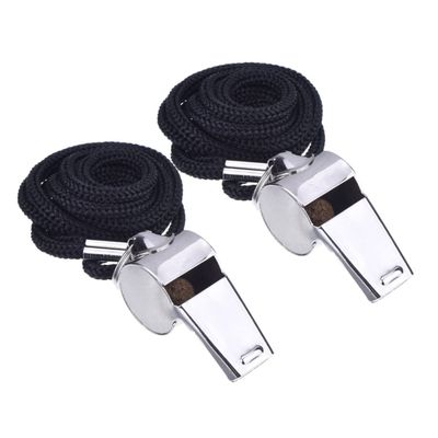 HANABASS 2pcs Stainless Steel Whistles Black Lanyard for Referees and Officials Loud Sound Emergency Whistle for Sports Training and Safety Use