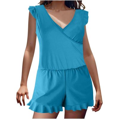 Women Swim Romper with Built in Bra and Pockets, One Piece Full Coverage Bathing Suits Boyleg Jumpsuit Swimsuit Halter Swimsuits for Women