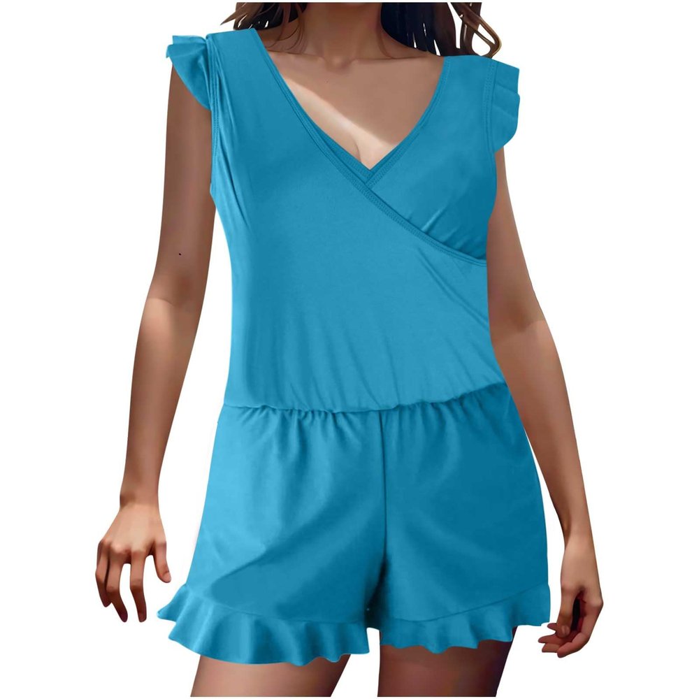 Women Swim Romper with Built in Bra and Pockets, One Piece Full Coverage Bathing Suits Boyleg Jumpsuit Swimsuit Halter Swimsuits for Women