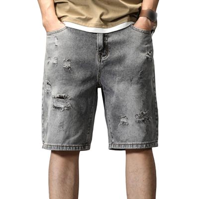 JEsilunmaMY Men's Fashion Ripped Denim Shorts Distressed Slim Fit Summer Hot Short Pants Outdoor Washed Cargo Short Jeans (Grey1,32)