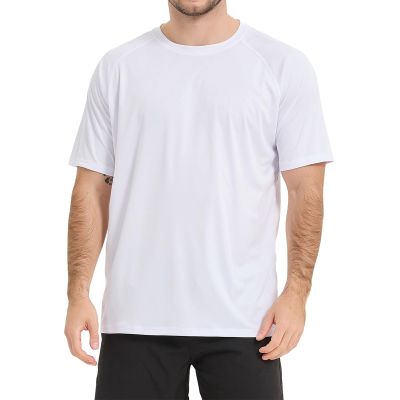 Guooolex Rash Guard for Men UV Swim Shirt Short Sleeve SPF Loose Fit Water Shirt for Swimming Quick Dry Sun Protection Running Fishing White Tshirts S Size