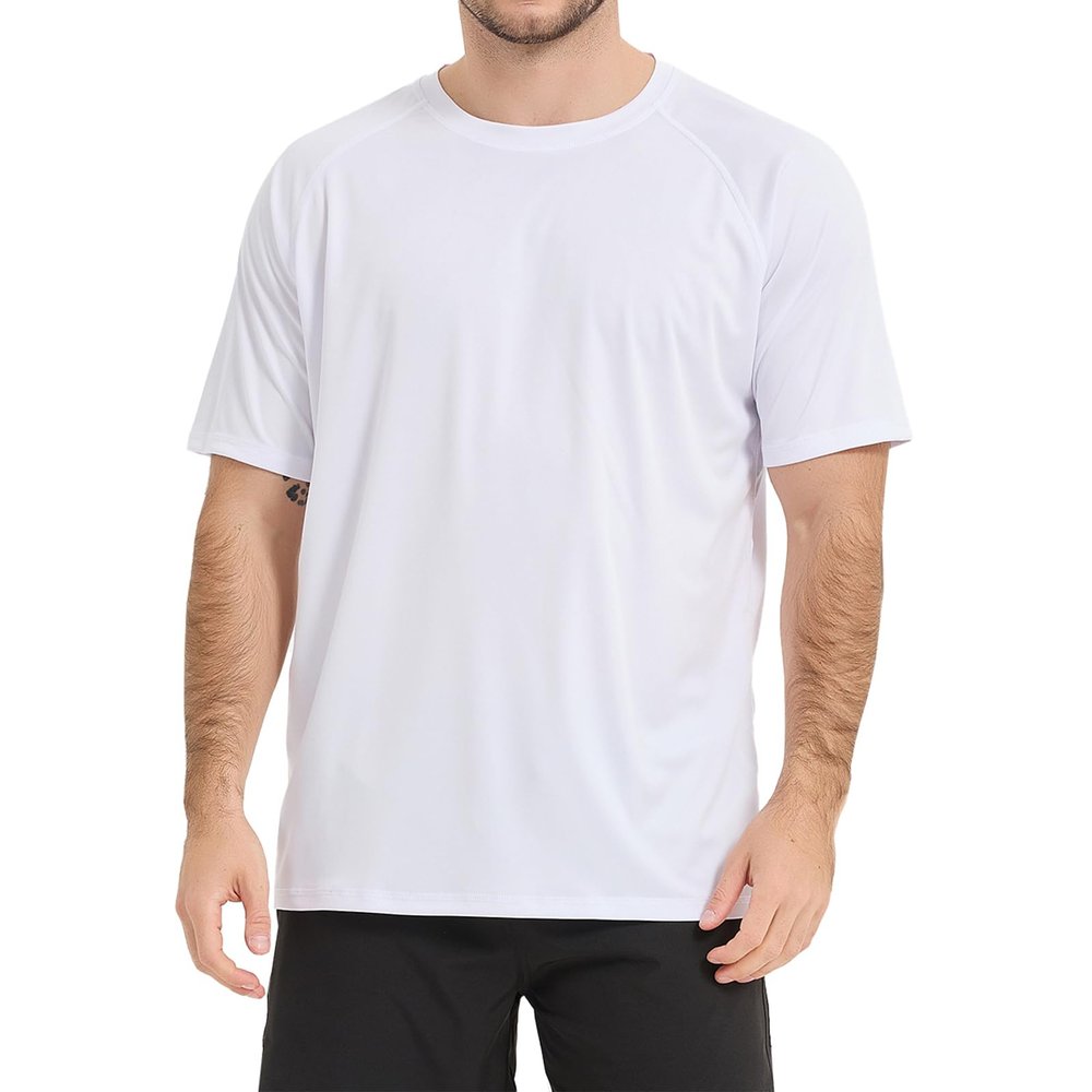 Guooolex Rash Guard for Men UV Swim Shirt Short Sleeve SPF Loose Fit Water Shirt for Swimming Quick Dry Sun Protection Running Fishing White Tshirts S Size