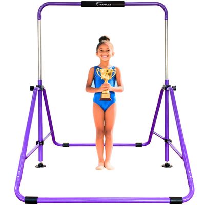 MARFULA Kip Bar Folding Gymnastic Bar with 5 FT Base Length 9 Height Levels Gymnastic Training Bar for Girls and Boys Between 3-9 Years Old at Home and Club Use