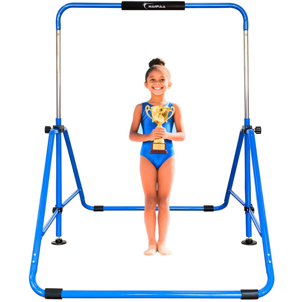 MARFULA Kip Bar Folding Gymnastic Bar with 5 FT Base Length 9 Height Levels Gymnastic Training Bar for Girls and Boys Between 3-9 Years Old At Home and Club Use