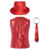 JEATHA Boys Girls Sequins Vest Dance Top Sleeveless Waistcoat Latin Jazz Dance Costume Shiny Jacket with Necktie Hat Set Red A 13-14 Years view 2