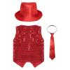 JEATHA Boys Girls Sequins Vest Dance Top Sleeveless Waistcoat Latin Jazz Dance Costume Shiny Jacket with Necktie Hat Set Red A 13-14 Years view 4