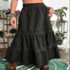 chouyatou Women's Summer Flowy Lace Spliced Tiered Maxi Long Skirt Boho Casual Pleated Swing Beach Skirt (X-Small, Black) view 2