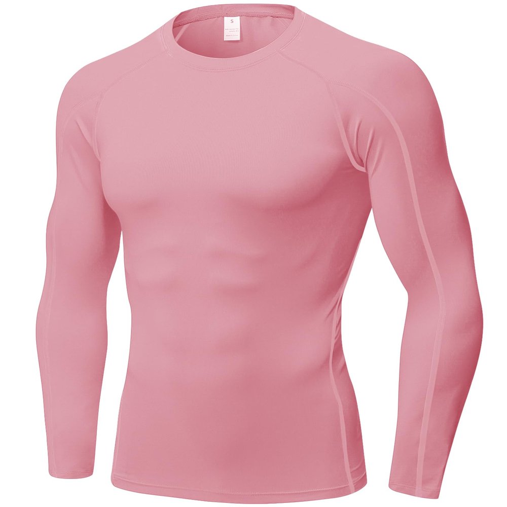 SPVISE Pink Compression Shirt Men Cool Dry Long Sleeve Performance Athletic Workout Shirts Active Sports Running T-Shirts Top