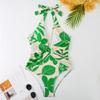 ABOCIW One Piece Swimsuit for Women with Swim Cover up Sarong Wrap Skirt Floral Printed Halter Neck Tummy Control Bathing Suit Monokini Two Piece Swimwear Green Small view 4