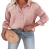 Chigant Button Up Shirts for Ladies Casual Elegant Long Sleeve Satin Silk Blouse Dressy Top Dark Pink view 1