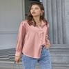 Chigant Button Up Shirts for Ladies Casual Elegant Long Sleeve Satin Silk Blouse Dressy Top Dark Pink view 4