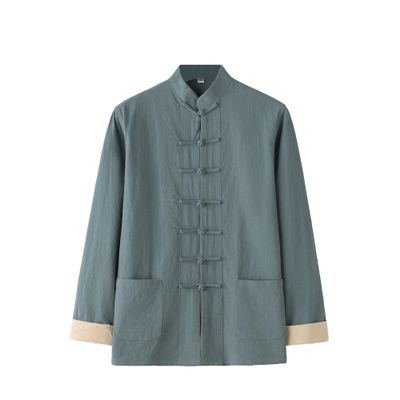 NineFit Basics Chinese Style Long Sleeve Tai Chi Cotton And Linen Tang Suit Uniform for Men (blue-green, M), Medium