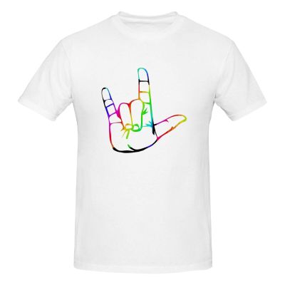 ASL I Love You Sign Language Shirts Men's Crewneck T-Shirts Athletic T Active Short-Sleeve Tops White